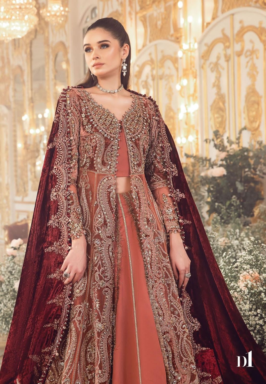 Salmon Pink BD pakistani fashion outfit in pink tones.